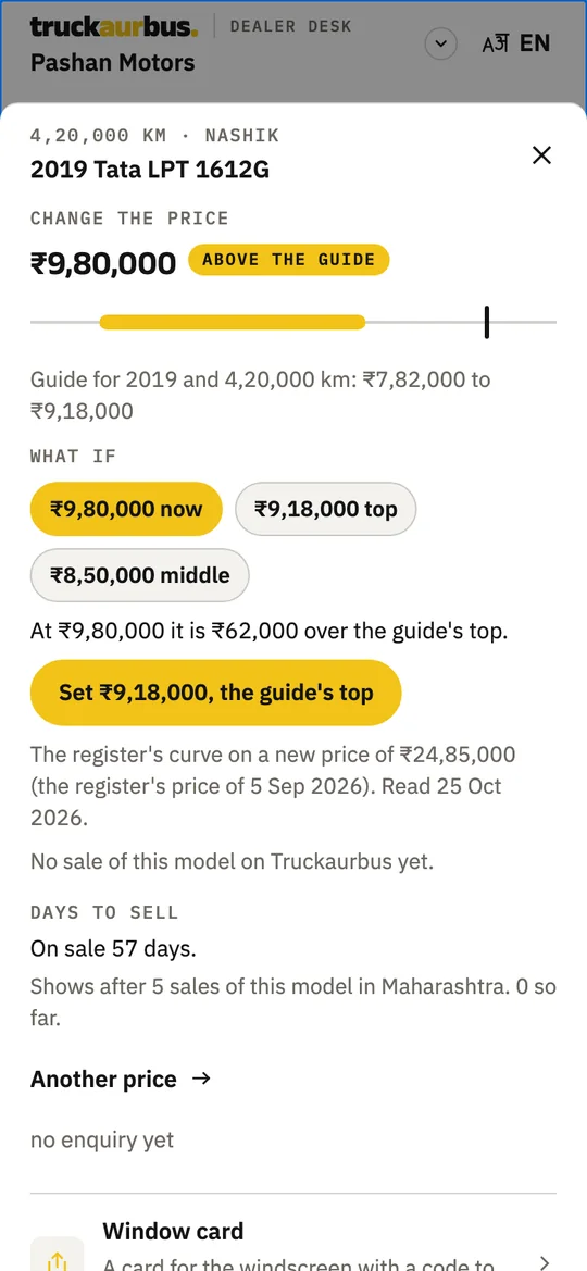 A used vehicle: its price against the guide