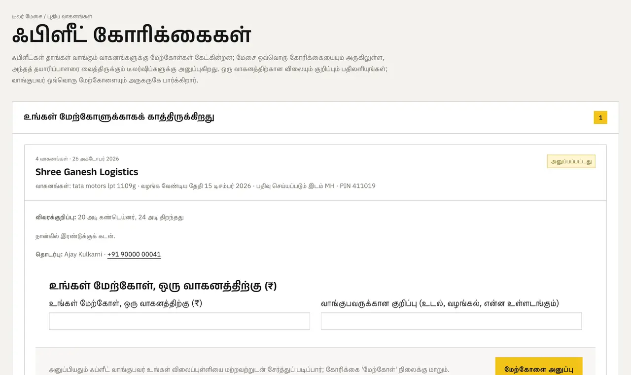 விலைப்புள்ளிகள்: அசல் தயாரிப்புத் திரை